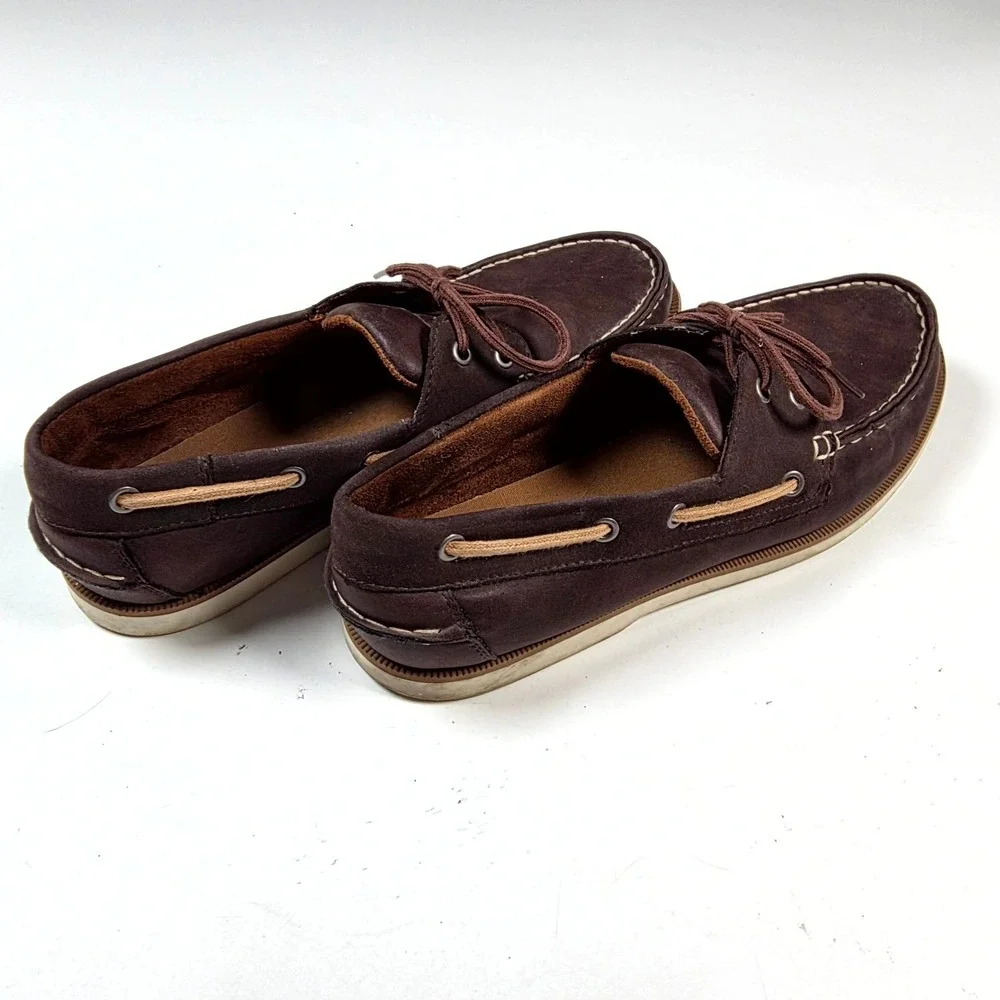 Merona Boat Shoes Mens 9.5 Dark Brown Leather Nautical Deck Shoes Classic Loafer